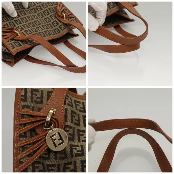 FENDI Zucchino Canvas Hand Bag Brown Gold Auth sw308 - Picture 16 of 16
